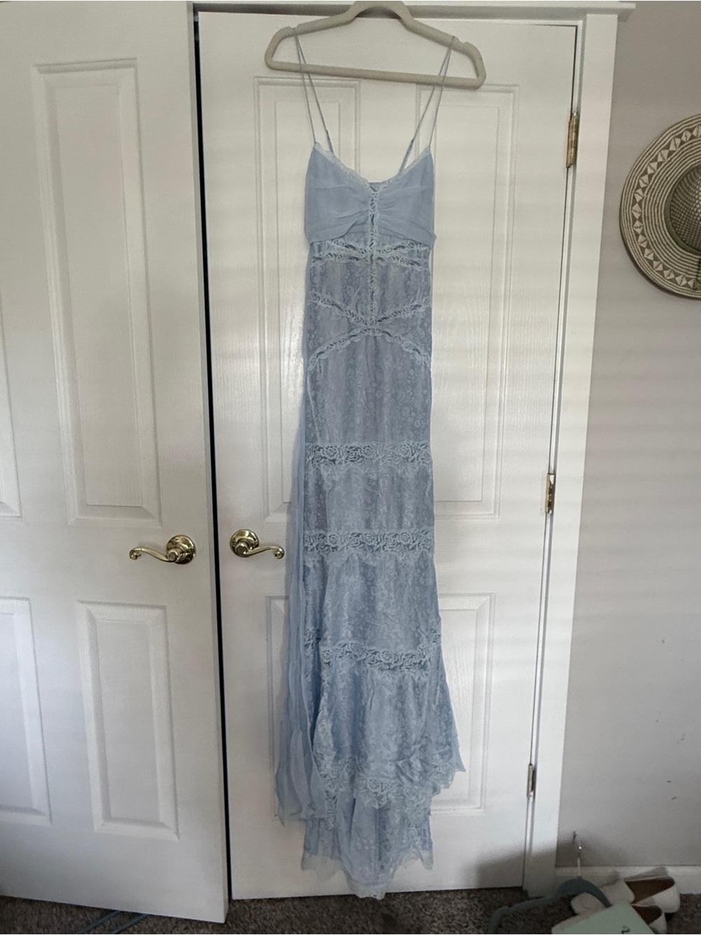 For Love & Lemons Pale Blue Rita Lace Backless Gown - Picture 4 of 10